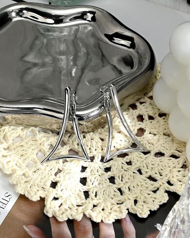 Big Silver Triangle Hoop Earrings for Women Geometric Hypoallergenic Minimalist Earrings for Daily in Kuwait