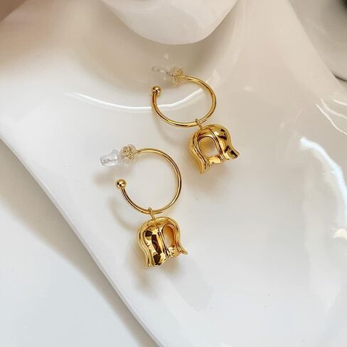 French Vintage Flores Convallariae Natural Fresh Water Baroque Pearl Drop Earrings Two-Ways-to-Wear Sterling Silver Needle Stud Hoop Earrings in Kuwait