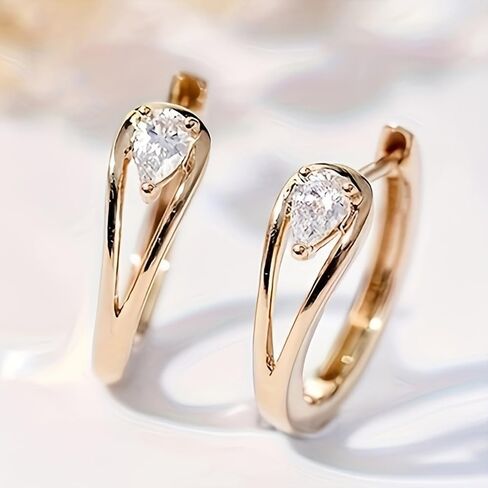 Gold Plated White & Pink Cubic Zirconia Hoop Earrings for Women Wedding Bridal Daily Evening Parties Wear Lightweight Jewelry Earring Gift for Her in Saudi Arabia