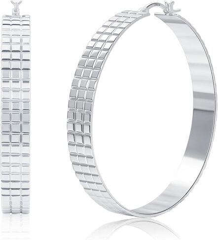 LOUMILEO 8 مم واسعة مكتنزة 14K مطلية بالذهب مضلع 925 الفضة الاسترليني آخر الأطواق القرط هيبوالرجينيك خفيفة الوزن كبيرة هوب أقراط فضية للنساء (30/40/50 مم) in Kuwait