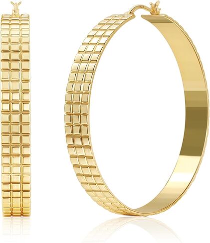LOUMILEO 8 مم واسعة مكتنزة 14K مطلية بالذهب مضلع 925 الفضة الاسترليني آخر الأطواق القرط هيبوالرجينيك خفيفة الوزن كبيرة هوب أقراط فضية للنساء (30/40/50 مم) in Kuwait