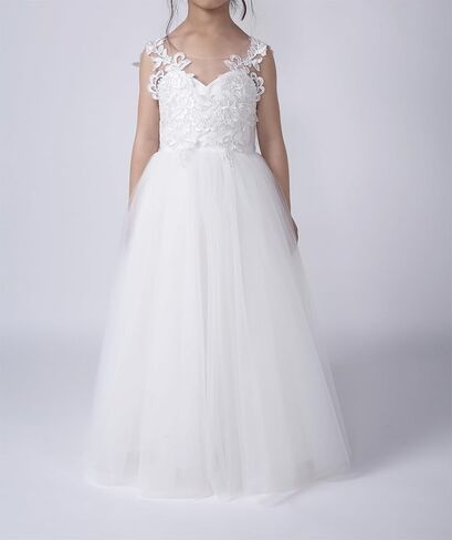 Pettigirl Girls White Flower Lace Wedding Dresses with Train Kids Toddler Elegant Pageant Prom Ball Gown Party Clothing in Saudi Arabia