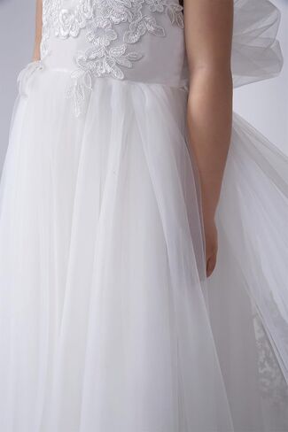 Pettigirl Girls White Flower Lace Wedding Dresses with Train Kids Toddler Elegant Pageant Prom Ball Gown Party Clothing in Saudi Arabia