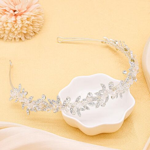 Oriamour Flower Girl Headbands, Flower Girl Hair Accessory, Silver Wedding Headpiece for Girls, Princess Crystal Hair Accessories with Clear Beads for Birthday, Party, First Communion,Wedding in Kuwait