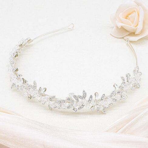 Oriamour Flower Girl Headbands, Flower Girl Hair Accessory, Silver Wedding Headpiece for Girls, Princess Crystal Hair Accessories with Clear Beads for Birthday, Party, First Communion,Wedding in Kuwait