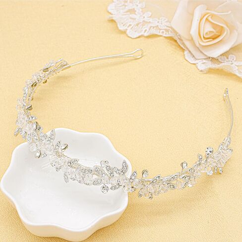 Oriamour Flower Girl Headbands, Flower Girl Hair Accessory, Silver Wedding Headpiece for Girls, Princess Crystal Hair Accessories with Clear Beads for Birthday, Party, First Communion,Wedding in Kuwait