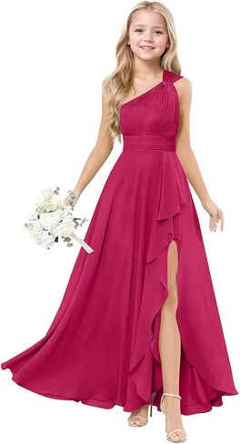 Junior Bridesmaid Dresses for Wedding One Shoulder Chiffon Flower Girl Dress Girls Formal Dress in Kuwait
