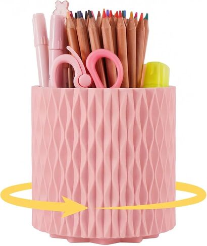 360 Rotating Pen Holder for Desk - 5 Slots Aesthetic Pencil Holder Organizer, Sleek Black Office Accessories for Women & Girls, Pen Cup Caddy for Home Art Supplies in Saudi Arabia