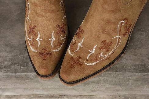 ZJA Women's Cowgirl Knee High Western Boots Cowboy Tall Floral Embroidered Pointed Toe Chunky Heel Long Vintage Pull On Boots in Saudi Arabia