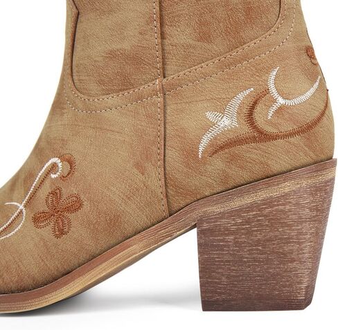 ZJA Women's Cowgirl Knee High Western Boots Cowboy Tall Floral Embroidered Pointed Toe Chunky Heel Long Vintage Pull On Boots in Saudi Arabia
