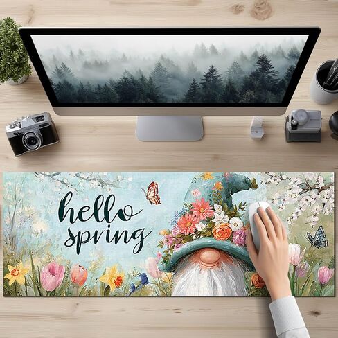 لوحة ماوس ألعاب Hello Spring Gnome مقاس XL مقاس 31.5x11.8 بوصة غير قابلة للانزلاق ولوحة حماية لسطح المكتب وبساط دياتوميت كبير لملحقات المنزل والمكتب in Kuwait