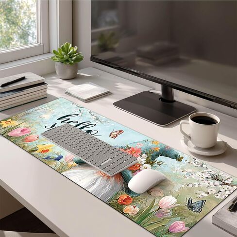 لوحة ماوس ألعاب Hello Spring Gnome مقاس XL مقاس 31.5x11.8 بوصة غير قابلة للانزلاق ولوحة حماية لسطح المكتب وبساط دياتوميت كبير لملحقات المنزل والمكتب in Kuwait