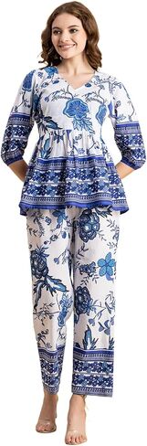 Printed 2 Pcs Coord Set For Women, Cotton Top With Pants For Summers in Saudi Arabia