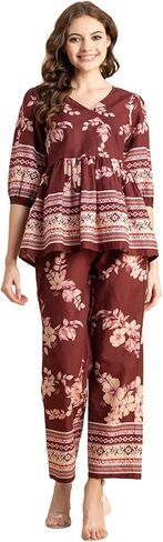 Printed 2 Pcs Coord Set For Women, Cotton Top With Pants For Summers in Saudi Arabia