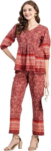 Printed 2 Pcs Coord Set For Women, Cotton Top With Pants For Summers in Saudi Arabia