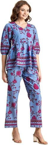 Printed 2 Pcs Coord Set For Women, Cotton Top With Pants For Summers in Saudi Arabia