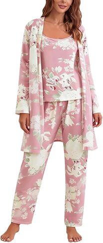 Eternatastic Women's 3 Piece Knit Lounge Set Pajama Long Sleeve Cardigan Sleeveless Top Pants Sweatsuit Pjs Sets in Kuwait