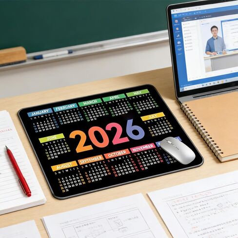 منصات ماوس ممتازة - قاعدة ماوس ألعاب مطاطية غير قابلة للانزلاق مقاس 210 × 260 × 2 مم مع حواف مخيطة باللون الأسود وتصميم تقويم 2026 in Saudi Arabia