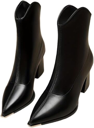 Women's warm pointed-toe short boots. Solid color design. Rubber sole for anti-slip. Heightening effect. in Saudi Arabia