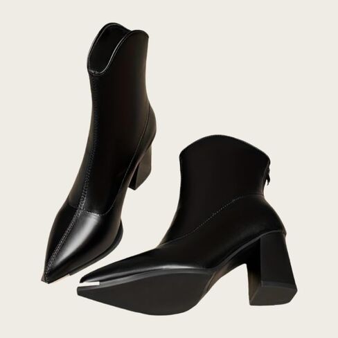 Women's warm pointed-toe short boots. Solid color design. Rubber sole for anti-slip. Heightening effect. in Saudi Arabia