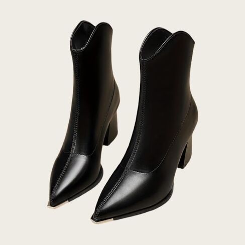 Women's warm pointed-toe short boots. Solid color design. Rubber sole for anti-slip. Heightening effect. in Saudi Arabia