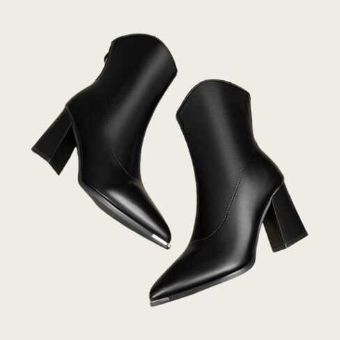 Women's warm pointed-toe short boots. Solid color design. Rubber sole for anti-slip. Heightening effect. in Saudi Arabia
