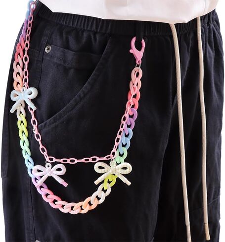 Colorful Acrylic Bow Charm Trouser Chain for Women Men Chunky Rainbow Hip Hop Rock Waist Jean Wallet Pocket Pants Keychain Body Layered Chains Candy Color Jewelry Backpack Accessories in Kuwait
