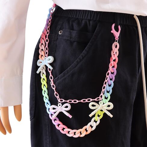 Colorful Acrylic Bow Charm Trouser Chain for Women Men Chunky Rainbow Hip Hop Rock Waist Jean Wallet Pocket Pants Keychain Body Layered Chains Candy Color Jewelry Backpack Accessories in Kuwait