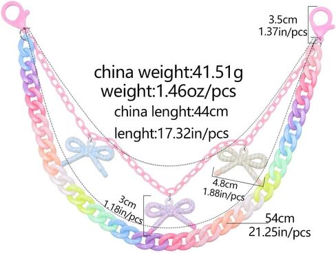 Colorful Acrylic Bow Charm Trouser Chain for Women Men Chunky Rainbow Hip Hop Rock Waist Jean Wallet Pocket Pants Keychain Body Layered Chains Candy Color Jewelry Backpack Accessories in Kuwait