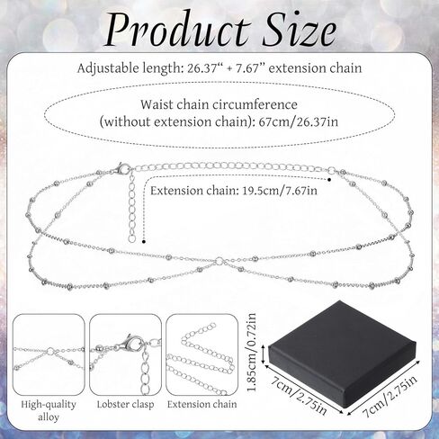 Thinp Silver Waist Chain, Layered Belly Chain for The Waist Adjustable Body Chains with Satellite Beads Waterproof Sexy Bikini Beach Body Jewelry Accessories for Women and Girls in Saudi Arabia