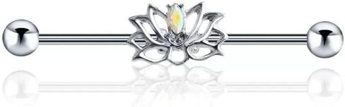 14G Lotus Industrial Barbell Earring for Women 316L Surgical Steel AB Color Cubic Zirconia Flower Cartilage Industrial Bar 38mm Industrial Piercing Jewelry in Kuwait