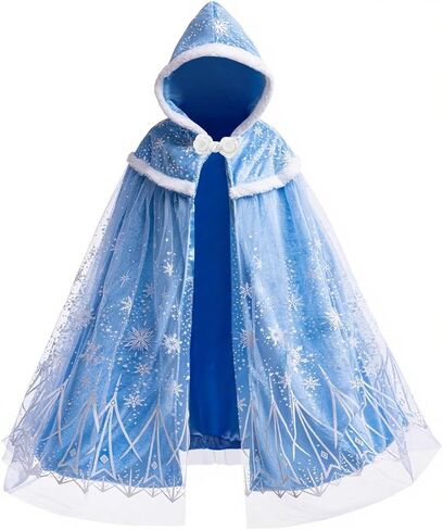 Girls Princess Velvet Cape Kids Elsa Hooded Princess Cape Halloween Snow Cloak Costume 3-6Years in Kuwait