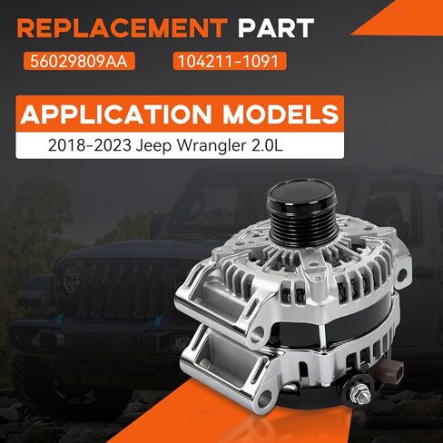 56029809AA Alternator 12V 240A Compatible With 2018 2019 2020 2021 2022 2023 J-eep Wrangler 2.0L 6-Groove Pulley Replace 104211-1091 in Kuwait