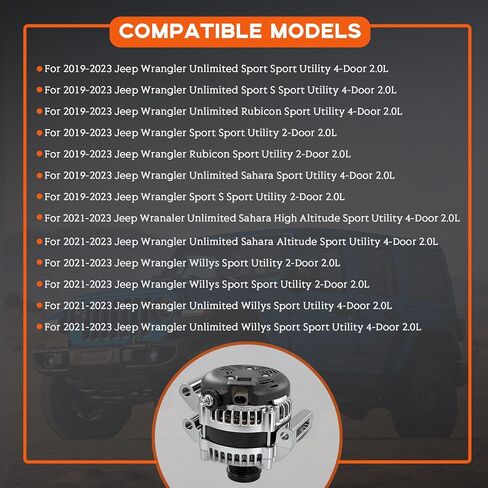 56029809AA Alternator 12V 240A Compatible With 2018 2019 2020 2021 2022 2023 J-eep Wrangler 2.0L 6-Groove Pulley Replace 104211-1091 in Kuwait