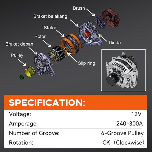 56029809AA Alternator 12V 240A Compatible With 2018 2019 2020 2021 2022 2023 J-eep Wrangler 2.0L 6-Groove Pulley Replace 104211-1091 in Kuwait
