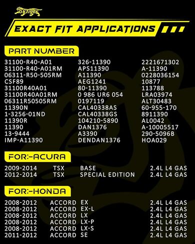 Oktiger Alternator for Honda Accord 2008 2009 2010 2011 2012 Ex Lx Ex-l Lx-p Lx-s Se 2.4L, for Acura Tsx 2009-2014, 2.4L L4 12V 130A Clockwise 7-Groove Pulley, OE 31100-R40-A01 in Kuwait