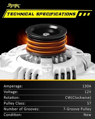 Oktiger Alternator for Honda Accord 2008 2009 2010 2011 2012 Ex Lx Ex-l Lx-p Lx-s Se 2.4L, for Acura Tsx 2009-2014, 2.4L L4 12V 130A Clockwise 7-Groove Pulley, OE 31100-R40-A01 in Kuwait