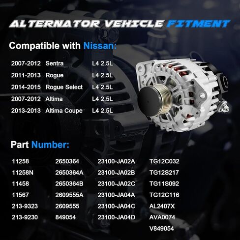 استبدال المولد الجديد لـ 2007 2008 2009 2010 2011 2012 2013 Nissan Altima، 2007-2012 Sentra، 11-13 Nissan Rogue، 2014 2015 Rogue Select L4 2.5 2.5L، استبدال 11258، TG12C032، TG12S217، 400-40102 in Saudi Arabia