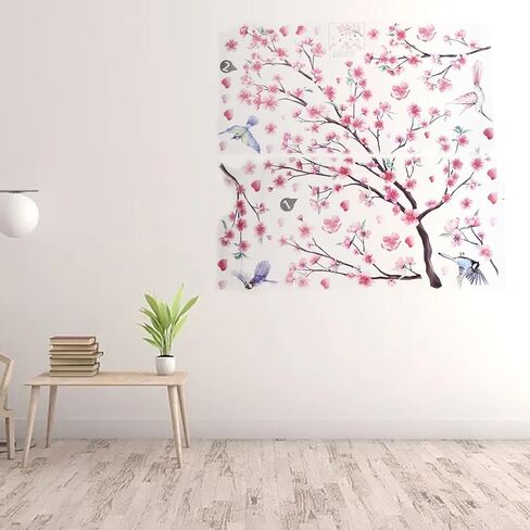 Cherry Blossom Wall Stickers Home Decoration PVC Transparent Film Waterproof for Living Room Bedroom Office Wall Decor in Saudi Arabia