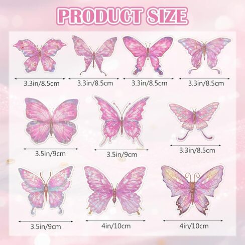 50 قطعة من ملصقات الفراشات ثلاثية الأبعاد - ملصقات حائط على شكل فراشات من مادة PVC قابلة للإزالة، ملصق فني جداري متعدد المقاسات يمكنك صنعه بنفسك لتزيين حفلات غرفة النوم والفصل الدراسي (وردي) in Kuwait