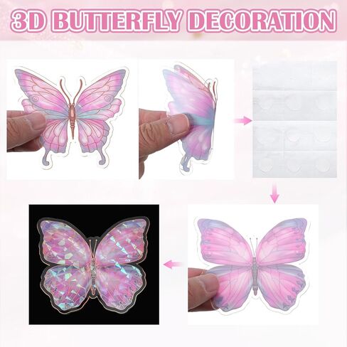 50 قطعة من ملصقات الفراشات ثلاثية الأبعاد - ملصقات حائط على شكل فراشات من مادة PVC قابلة للإزالة، ملصق فني جداري متعدد المقاسات يمكنك صنعه بنفسك لتزيين حفلات غرفة النوم والفصل الدراسي (وردي) in Kuwait