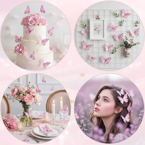 50 قطعة من ملصقات الفراشات ثلاثية الأبعاد - ملصقات حائط على شكل فراشات من مادة PVC قابلة للإزالة، ملصق فني جداري متعدد المقاسات يمكنك صنعه بنفسك لتزيين حفلات غرفة النوم والفصل الدراسي (وردي) in Kuwait