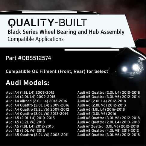 QUALITY-BUILT Black Series Front/Rear Wheel Bearing And Hub Assembly QBS512574 Compatible with 2008-2023 Audi (A4,A4 allroad,A4 Quattro,A5,A5 Quattro,A6,A6 Quattro,A7 Quattro,A8 Quattro,allroad,Q5,RS) in Kuwait