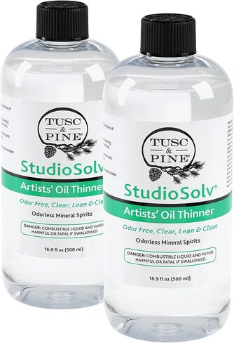 Tusc & Pine StudioSolv™ Odorless Mineral Spirits 16.9oz (500ml) - Purified Odor-Free Spirit Solvent for Thinning Oils, Artists, Painting Thinner, Professionals, & More! in Kuwait