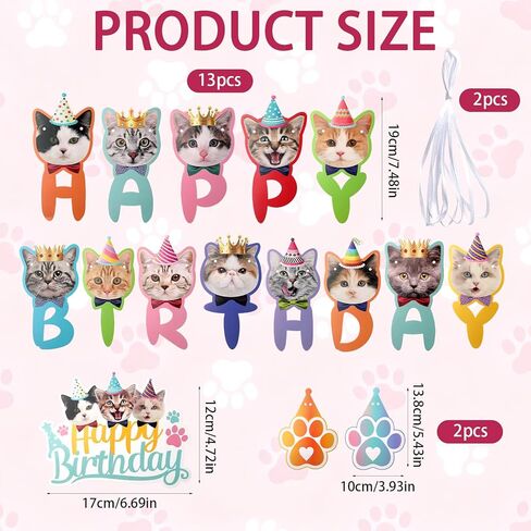 1Set Cat Birthday Banner, Cat Themed Birthday Party Decorations-2 Funny Cat Face Theme Birthday Party Decorations Banners, 8 Small Cats Faces Birthdays Banners-1 Large birthday banner for Boys, Girls in Kuwait