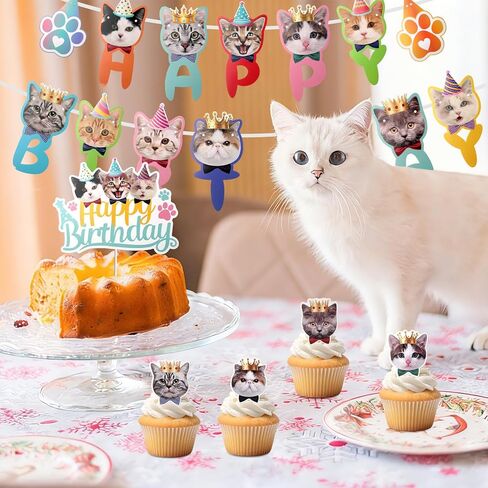 1Set Cat Birthday Banner, Cat Themed Birthday Party Decorations-2 Funny Cat Face Theme Birthday Party Decorations Banners, 8 Small Cats Faces Birthdays Banners-1 Large birthday banner for Boys, Girls in Kuwait