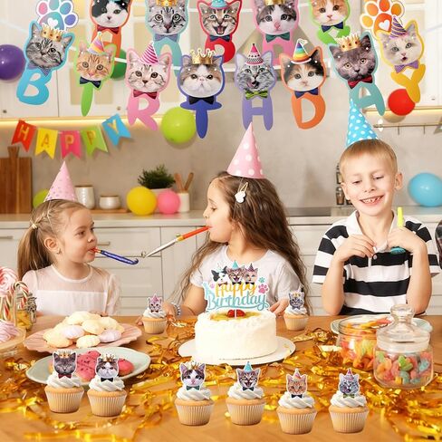 1Set Cat Birthday Banner, Cat Themed Birthday Party Decorations-2 Funny Cat Face Theme Birthday Party Decorations Banners, 8 Small Cats Faces Birthdays Banners-1 Large birthday banner for Boys, Girls in Kuwait
