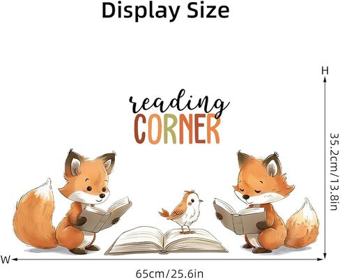 Reading Fox Wall Stickers Decals, Reading Corner Decorative Nursery Kids Room Wall Art Decor, Library Read Book Nook Home Classroom Playroom Decorations Gift in Saudi Arabia