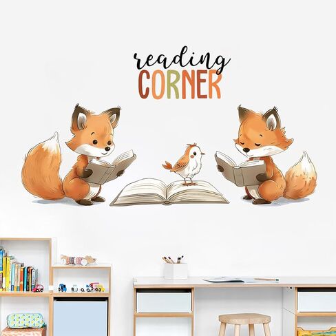 Reading Fox Wall Stickers Decals, Reading Corner Decorative Nursery Kids Room Wall Art Decor, Library Read Book Nook Home Classroom Playroom Decorations Gift in Saudi Arabia