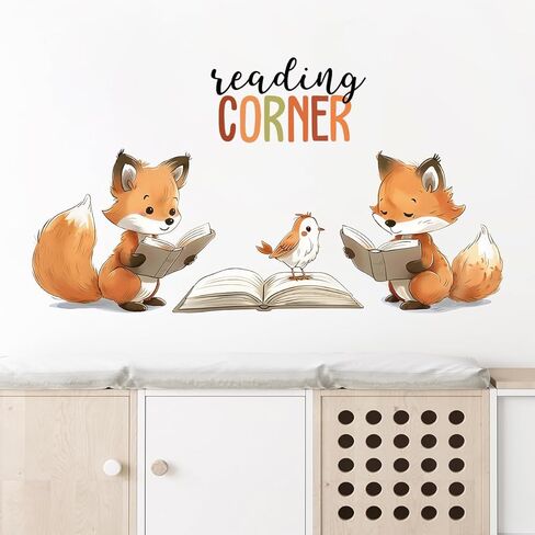 Reading Fox Wall Stickers Decals, Reading Corner Decorative Nursery Kids Room Wall Art Decor, Library Read Book Nook Home Classroom Playroom Decorations Gift in Saudi Arabia
